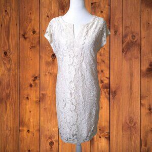 Laundry By Shelli Segal Size 6 Ivory Lace Lined Sheath Dress Romantic Feminine